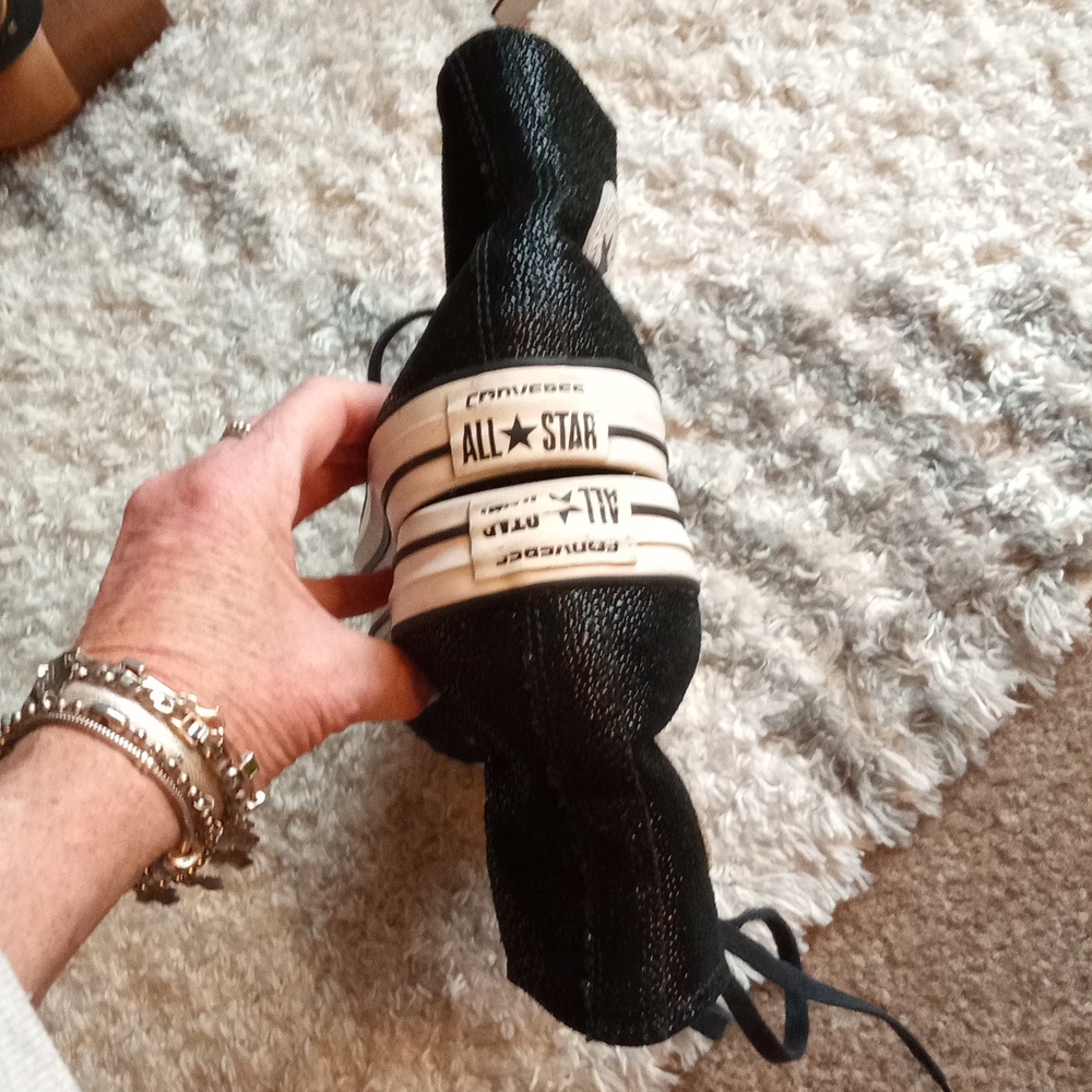 Converse Black and White High-Top Sneakers 10 Leather Upper - Picture 9 of 14